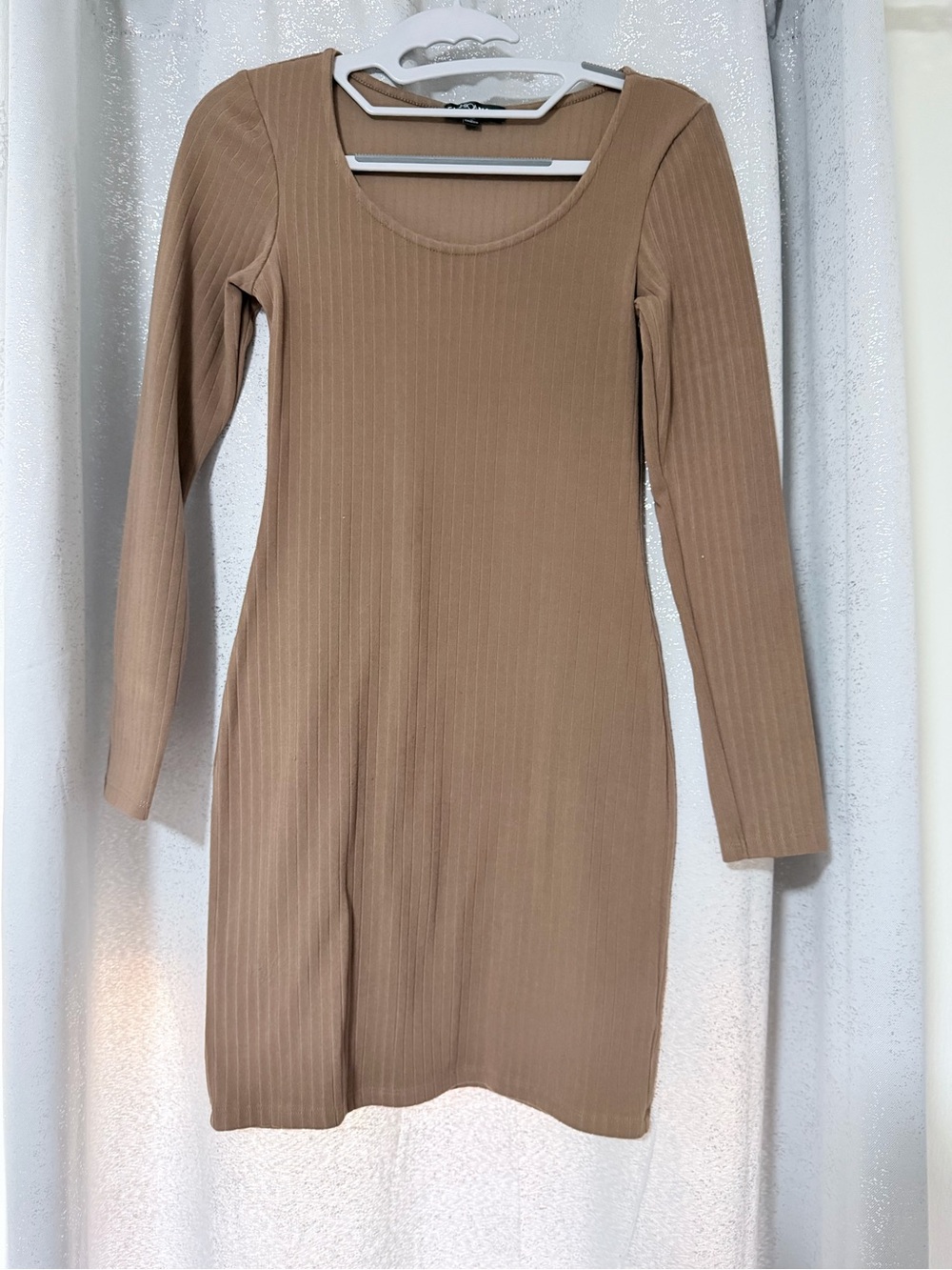Fashion Nova Ribbed Long Sleeve Bodycon Dress in Camel